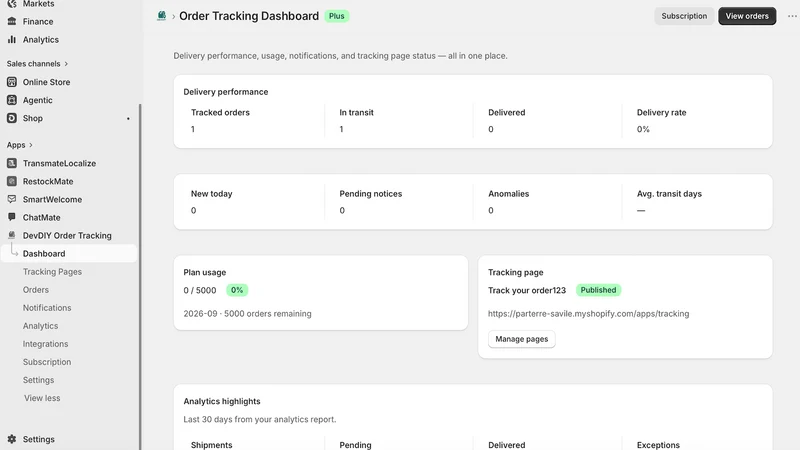 DEVDIY Order Tracking