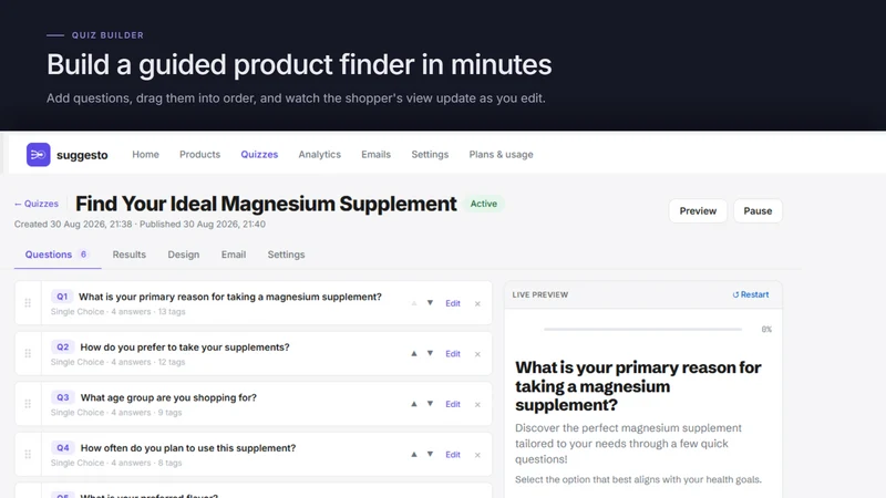 Suggesto: Product Quiz Builder
