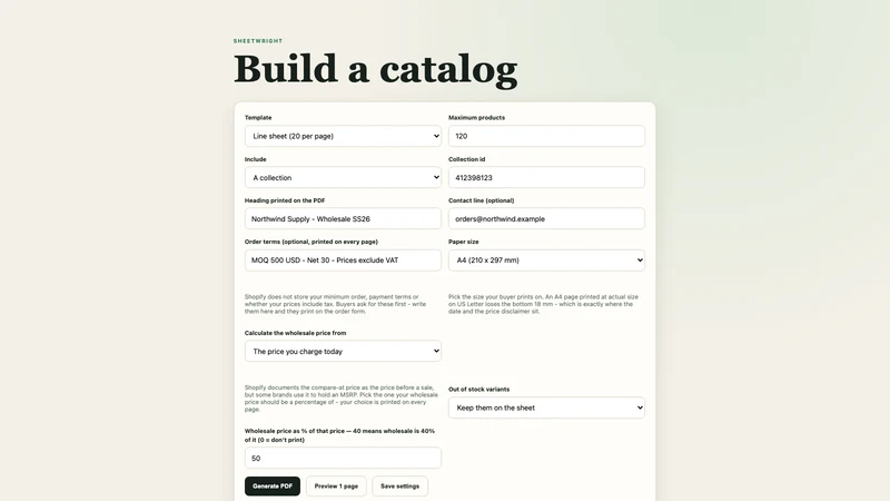 Sheetwright ‑ B2B Line Sheets