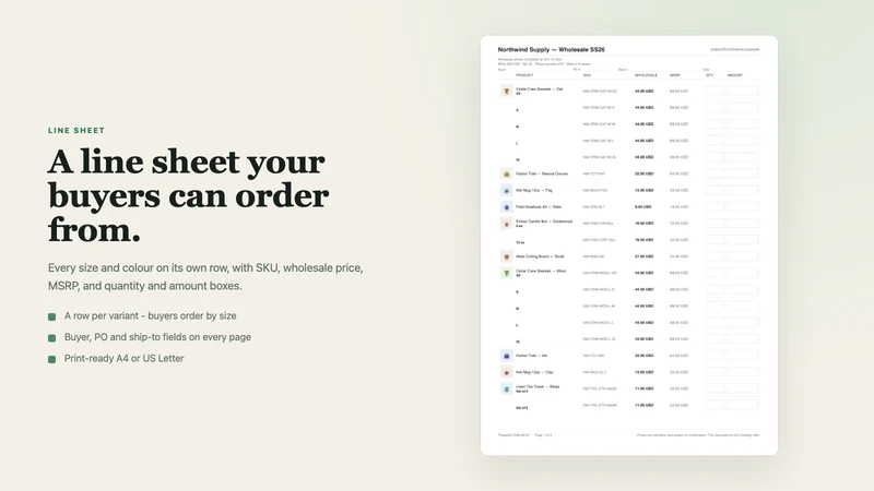 Sheetwright ‑ B2B Line Sheets