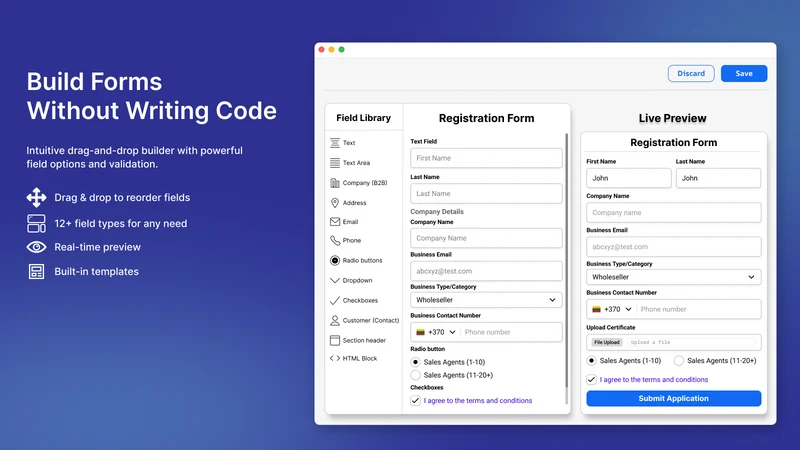 Rivio B2B Registration Forms