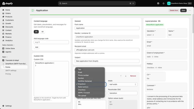 Smartform SMTP Form Builder