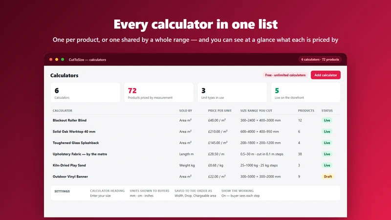 Fleeta CutToSize: Calculator