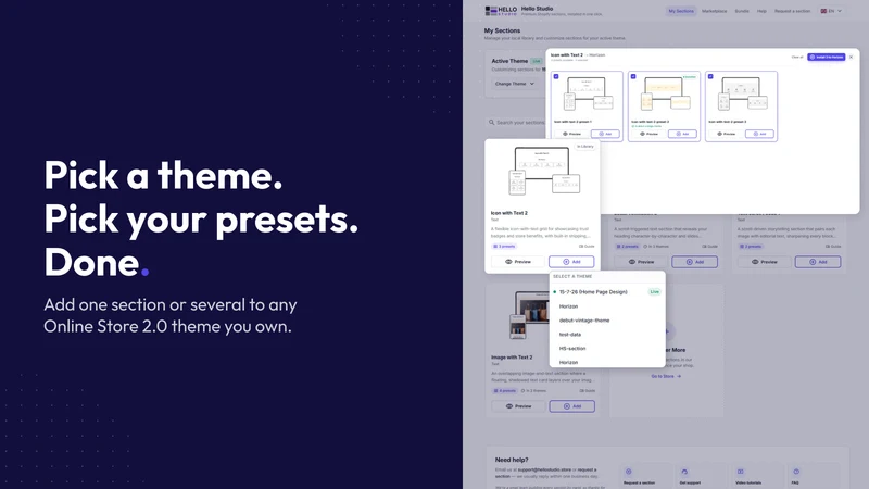 Hello Studio: Theme Sections