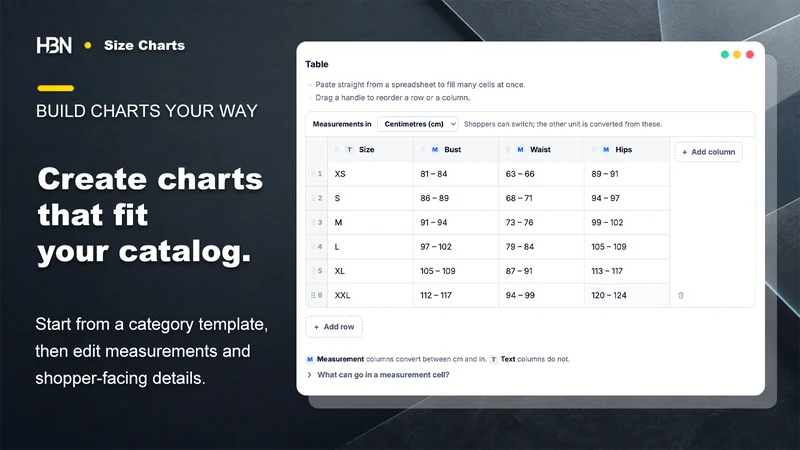 HBN: Size Charts