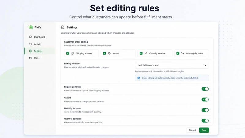 Fixify: Order Editing
