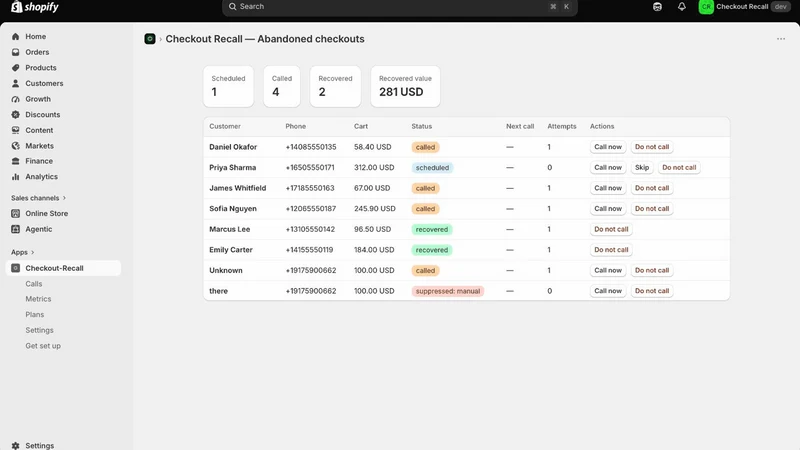 Arquen Checkout Recall