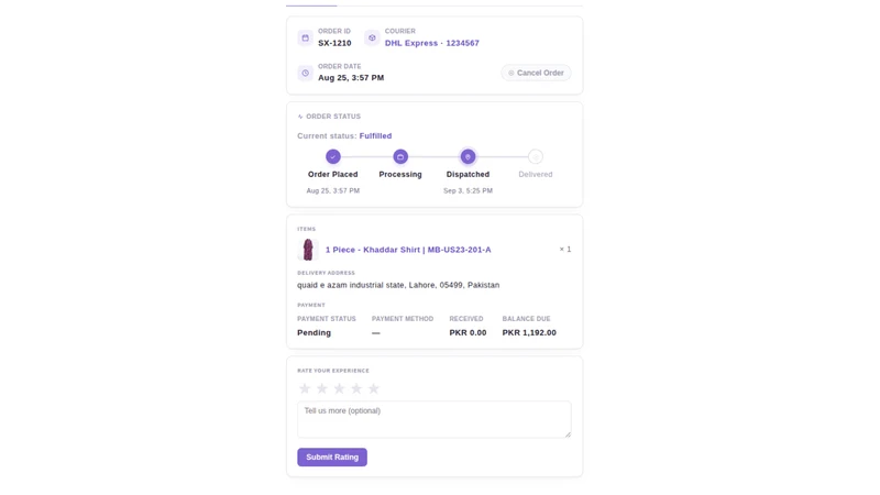 XStak : Order Tracking