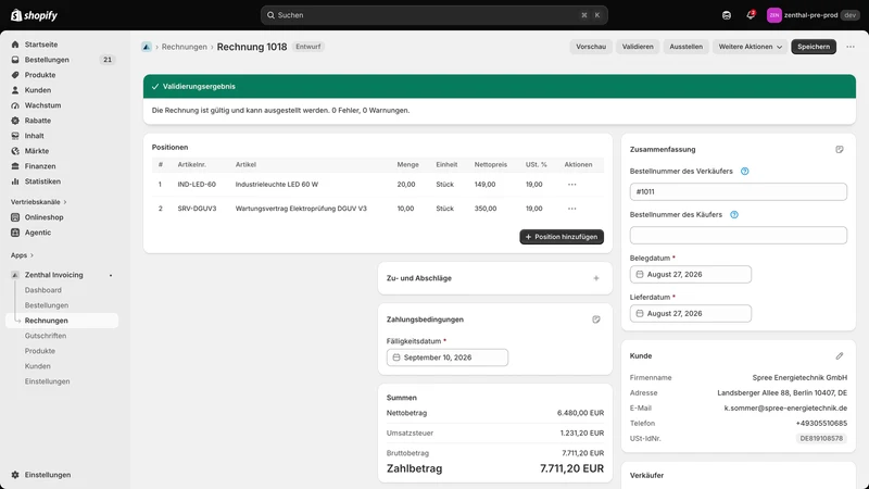 Zenthal Invoicing