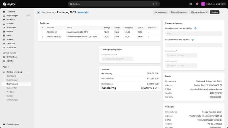 Zenthal Invoicing