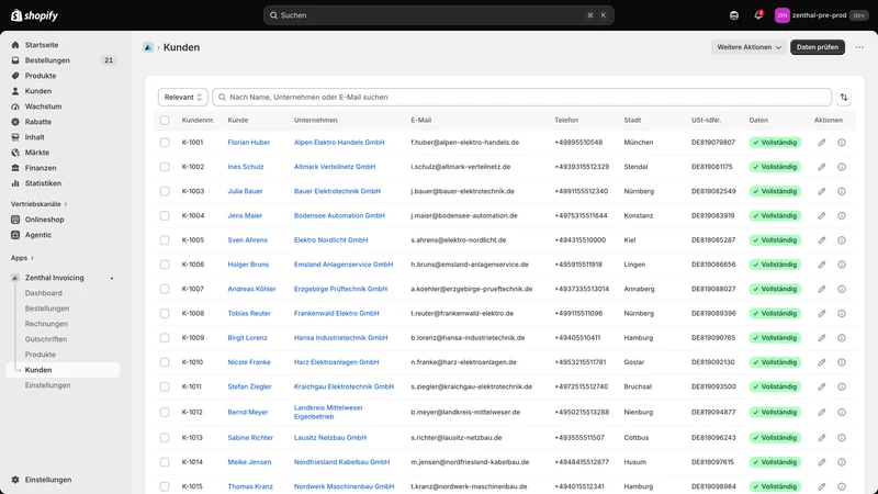 Zenthal Invoicing