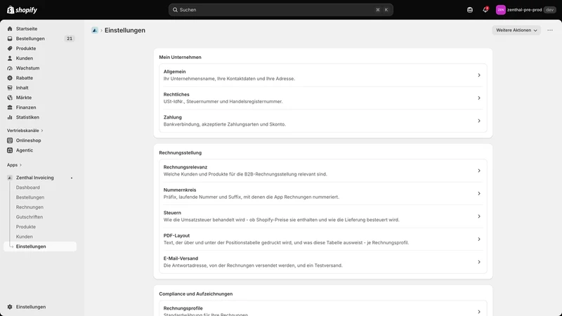 Zenthal Invoicing