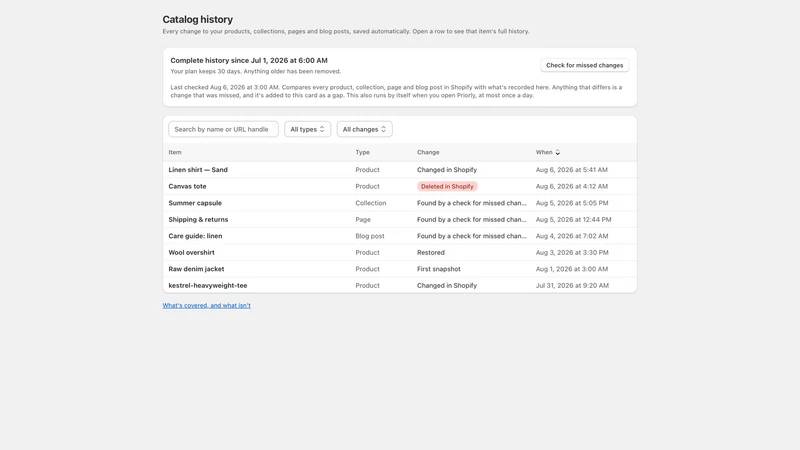 Priorly Catalog Backup