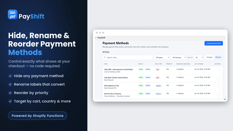 PayShift Hide Payment Method