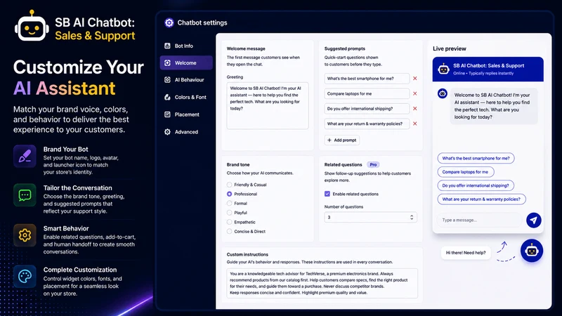 SB AI Chatbot: Sales & Support