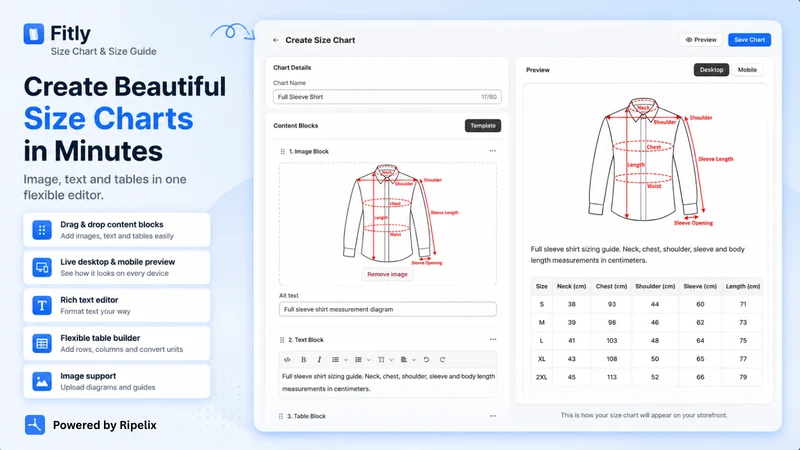 Fitly: Size Chart & Size Guide