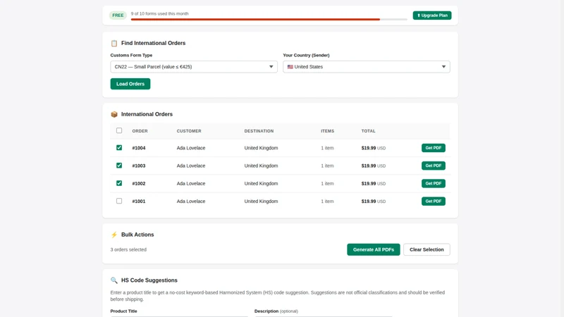 Customs Declaration Auto‑Fill