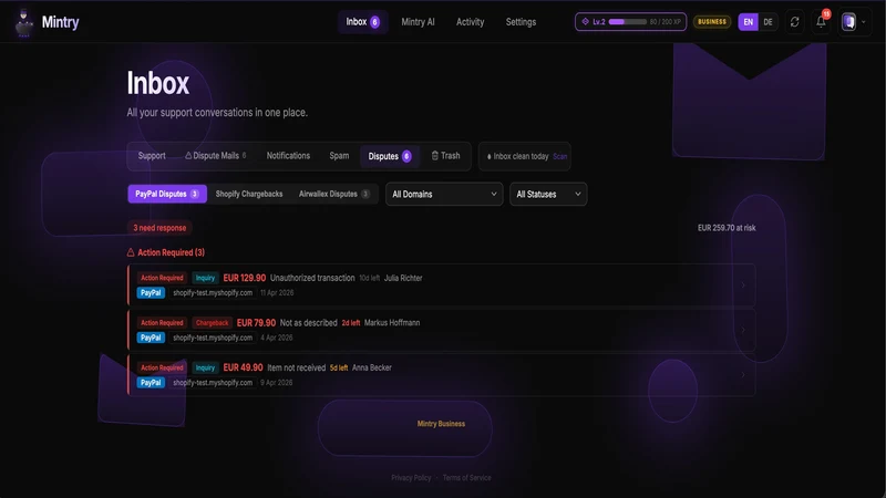 Mintry AI Support & Disputes