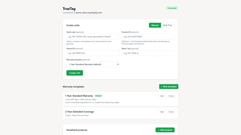 TrueTag: Serial QR & Warranty
