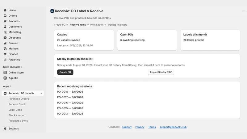 Receivio: PO Label & Receive