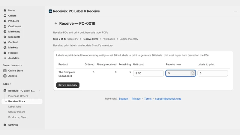 Receivio: PO Label & Receive