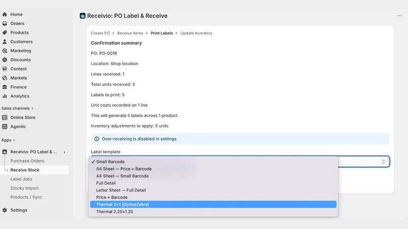 Receivio: PO Label & Receive