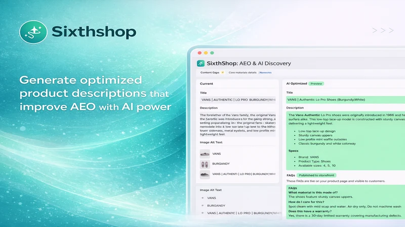 SixthShop:AI SEO,JSON,ALT Text