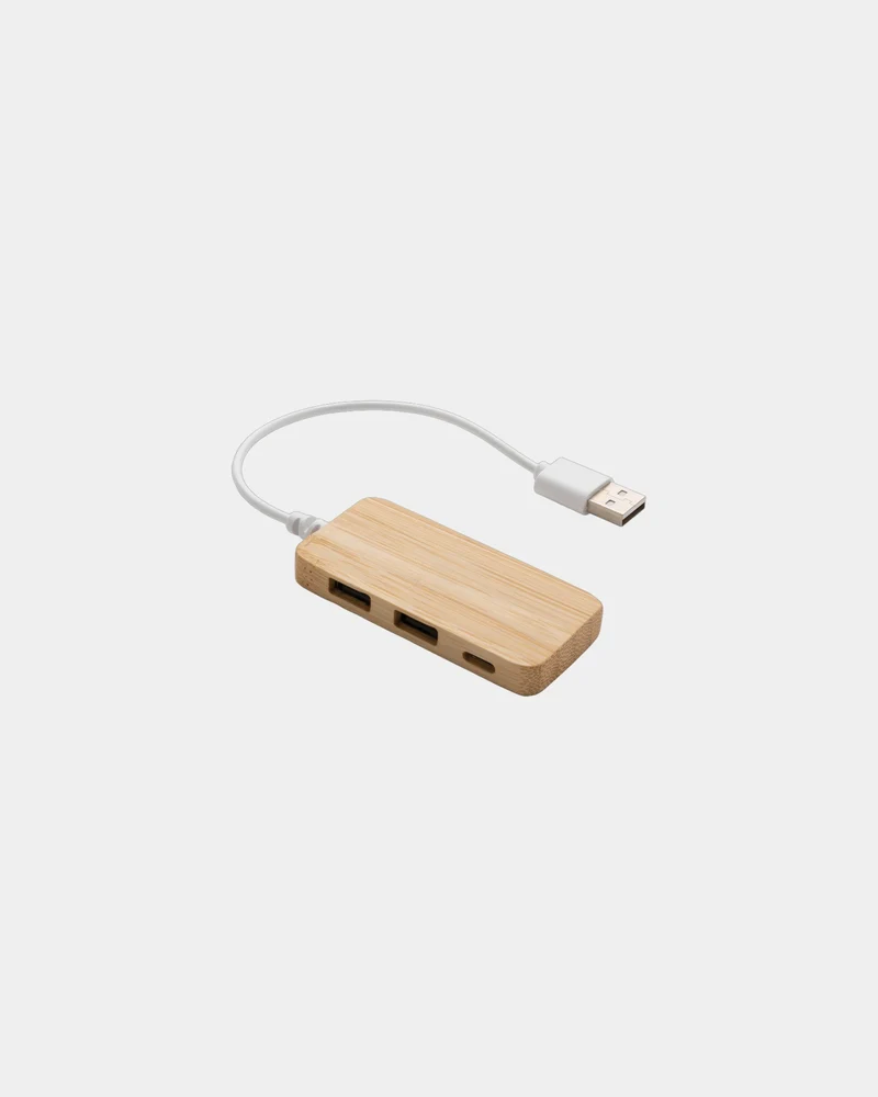 Hub USB bambú con puerto tipo C para personalizar