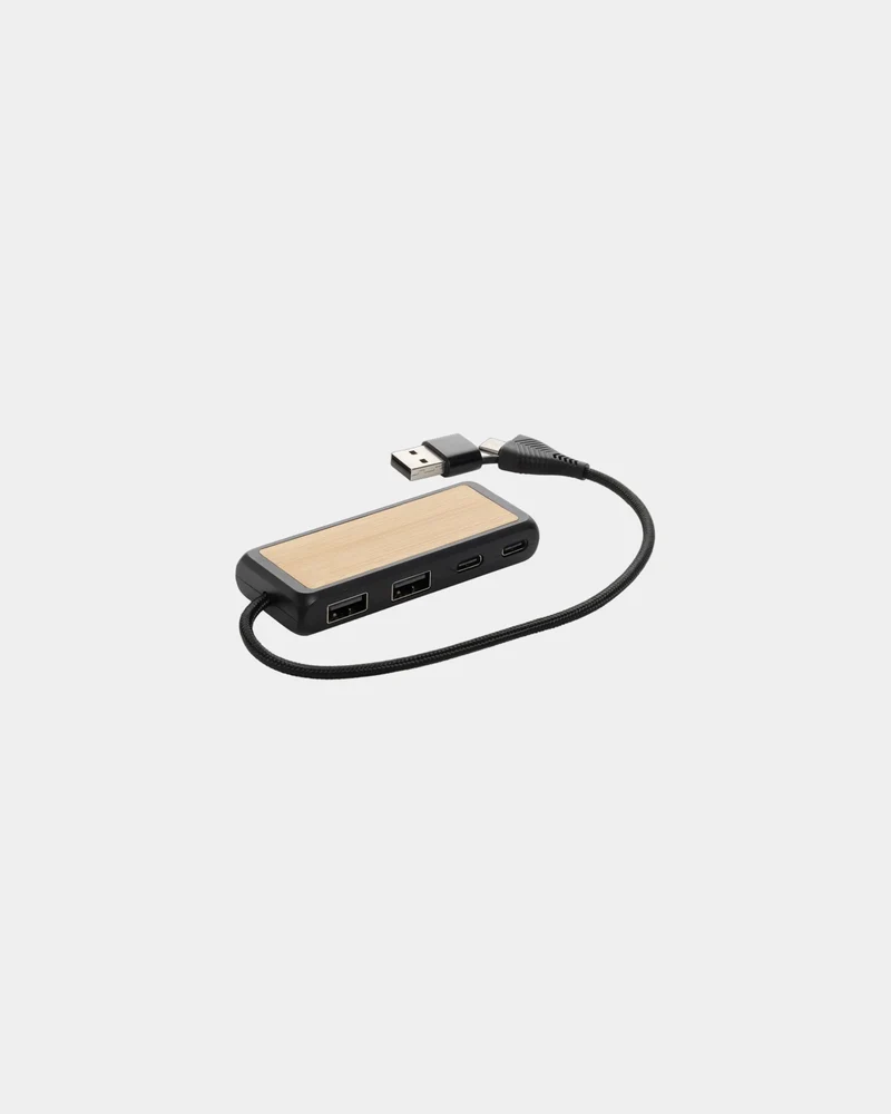 Hub USB reciclado bambú doble entrada para personalizar