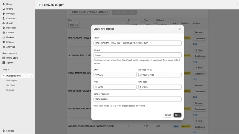 Invoice Importer ‑ AI powered