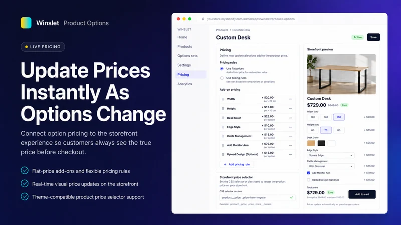 Winslet Product Custom Options