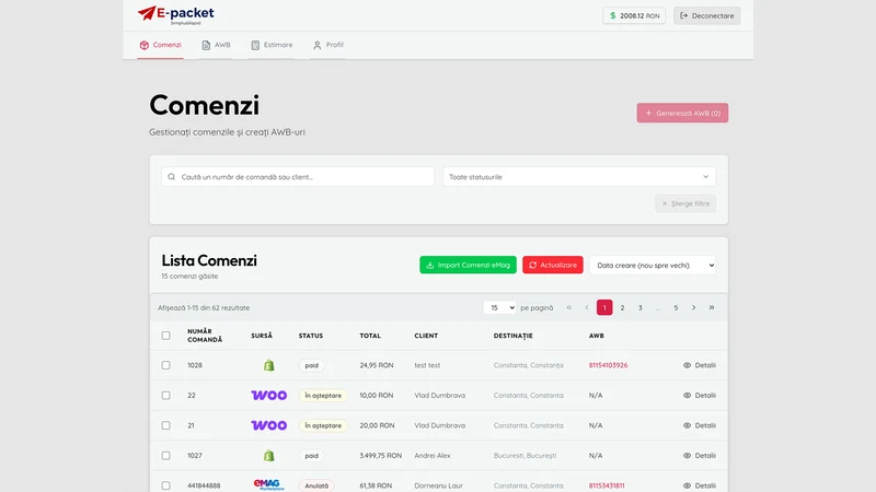 E‑packet ‑ import comenzi
