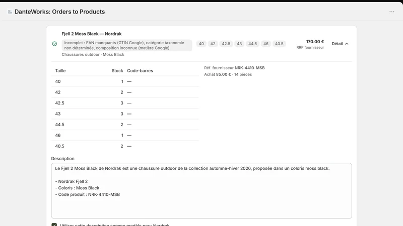 DanteWorks: Invoice to Product