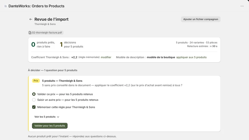 DanteWorks: Invoice to Product