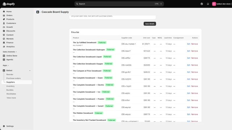 Ballast Inventory Planner
