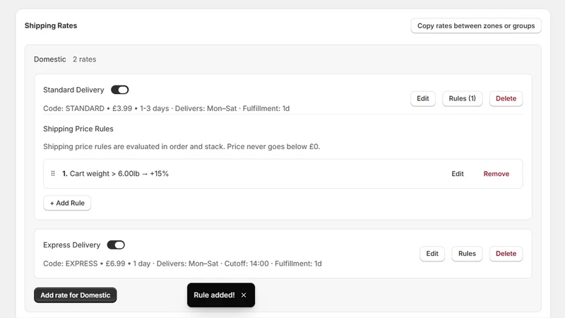 DeliverBy Shipping Rates/Rules