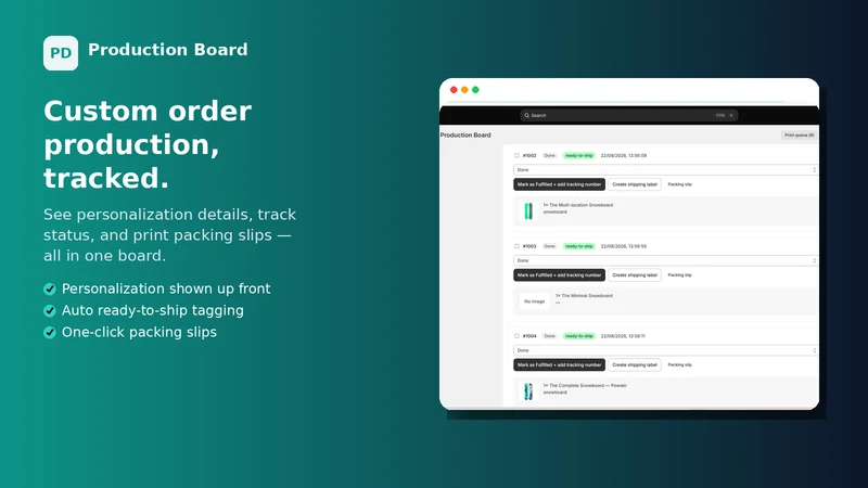 Production Board: Custom Order
