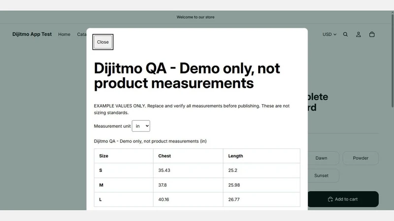 Dijitmo Size Chart