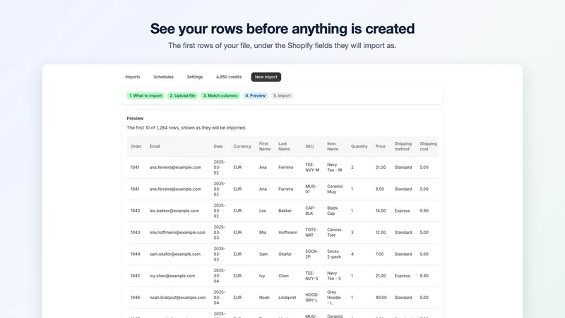 Business Importer: Orders CSV