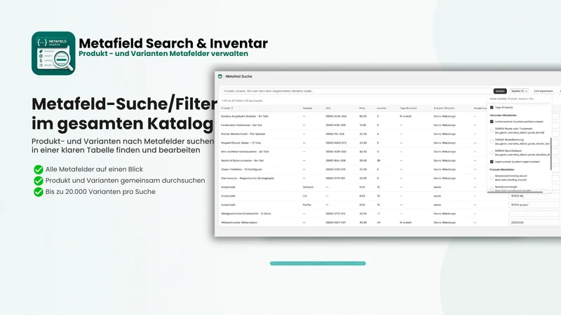 Metafield Search & Inventar