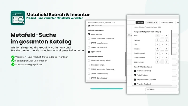 Metafield Search & Inventar