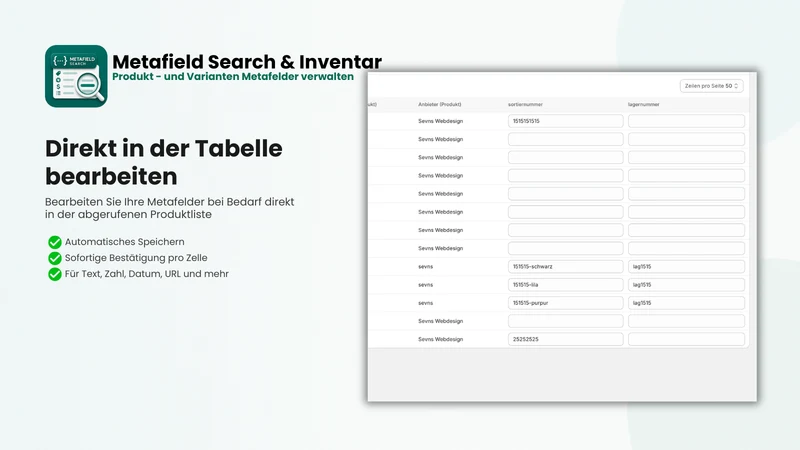 Metafield Search & Inventar