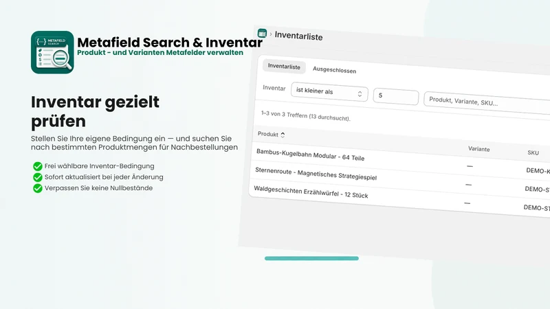Metafield Search & Inventar