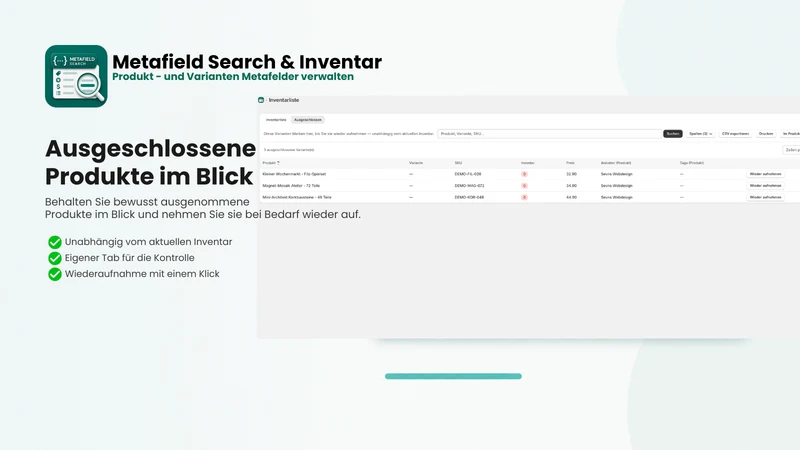 Metafield Search & Inventar