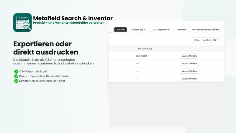 Metafield Search & Inventar