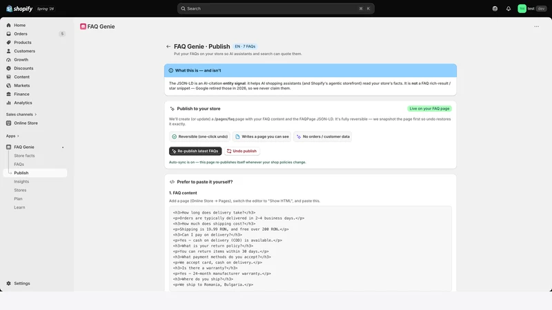FAQ Genie: Store FAQ Builder