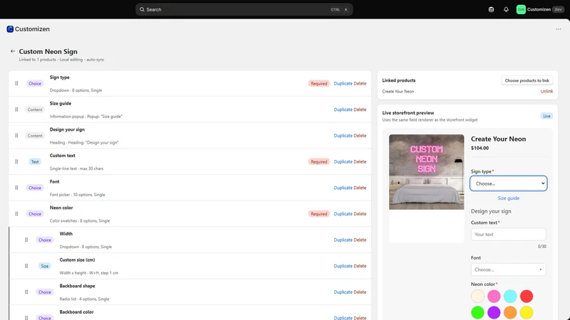 Customizen Product Options