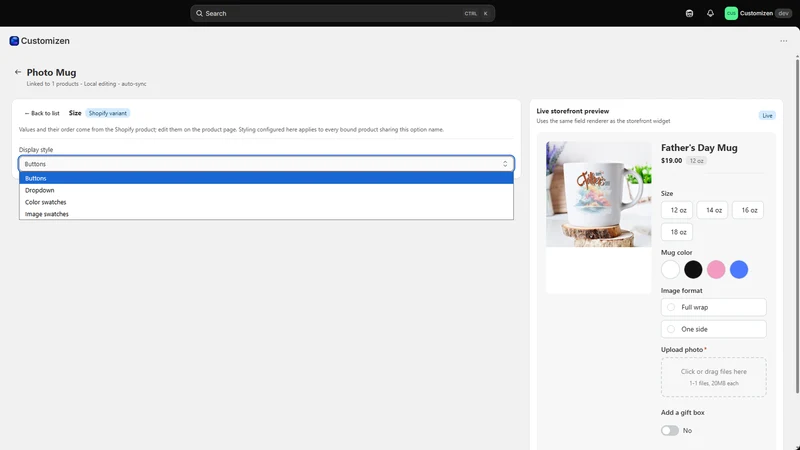 Customizen Product Options