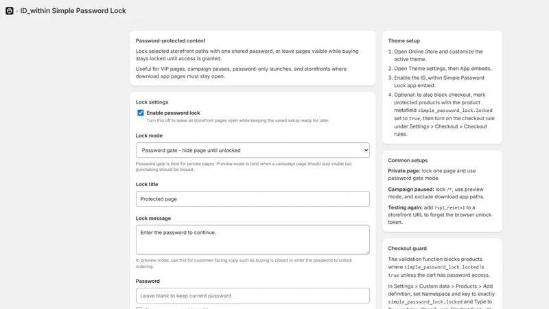 Password Lock Pages & Checkout