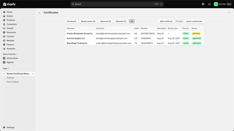 CertDesk — Resale Certificates